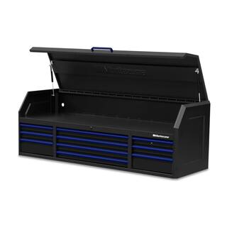 Montezuma 72 in. x 24 in. 10-Drawer Tool Top Chest with Power and USB Outlets in Black and Blue BKM722410CH