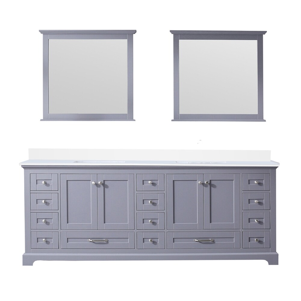 Dukes 84 in. W x 22 in. D Dark Grey Double Bath Vanity  White Quartz Top  and 34 in. Mirrors