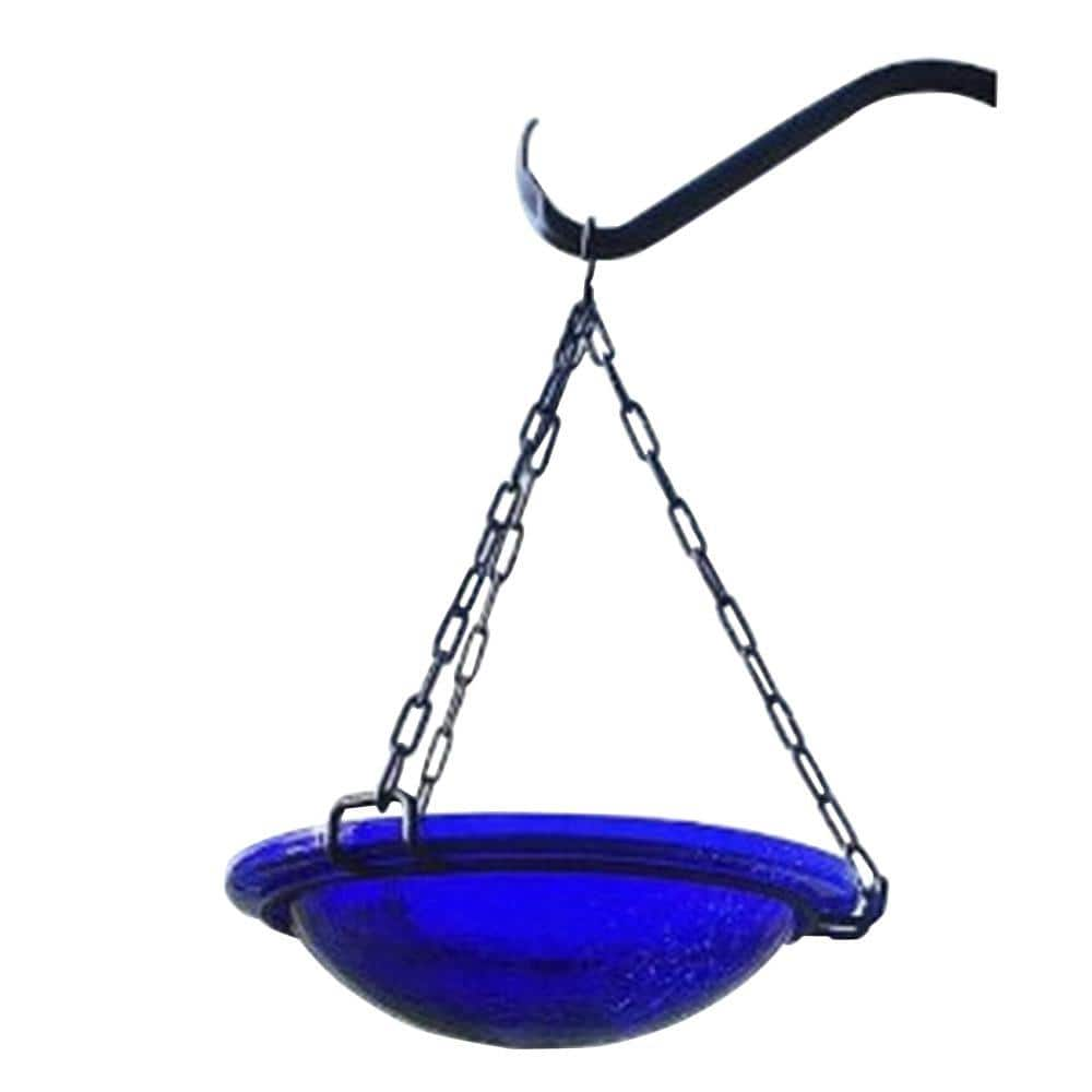 Achla Designs 12.5 in. Tall Cobalt Blue Crackle Glass Hanging Birdbath Bowl BBH-02CB