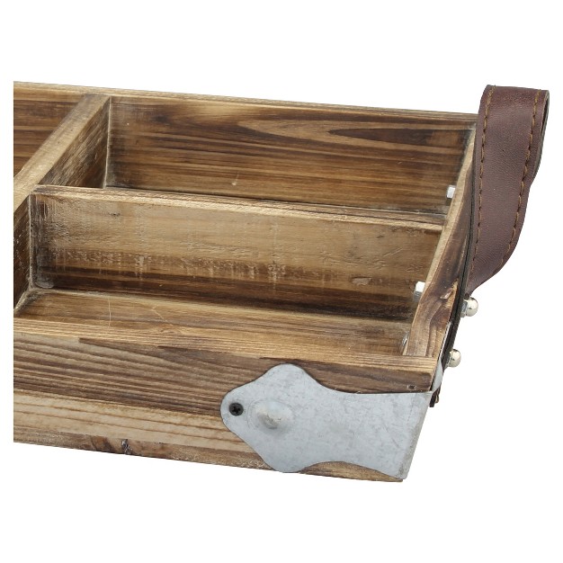 X 11 quot Rustic Divided Wood Tray With Leather Handles Brown Stonebriar Collection