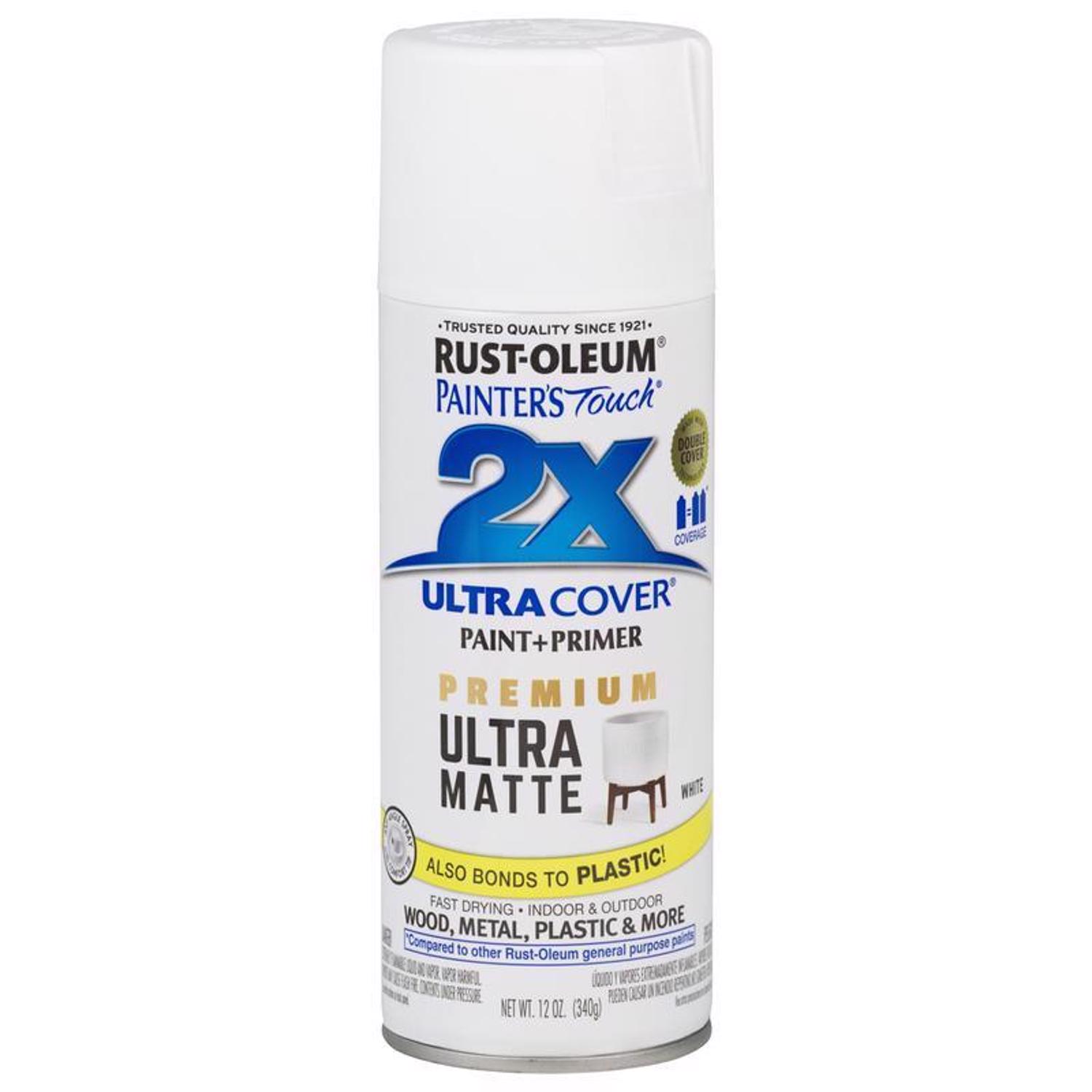 Rust-Oleum Painter\u0027s Touch 2X Ultra Cover Ultra Matte White Paint+Primer Spray Paint 12 oz