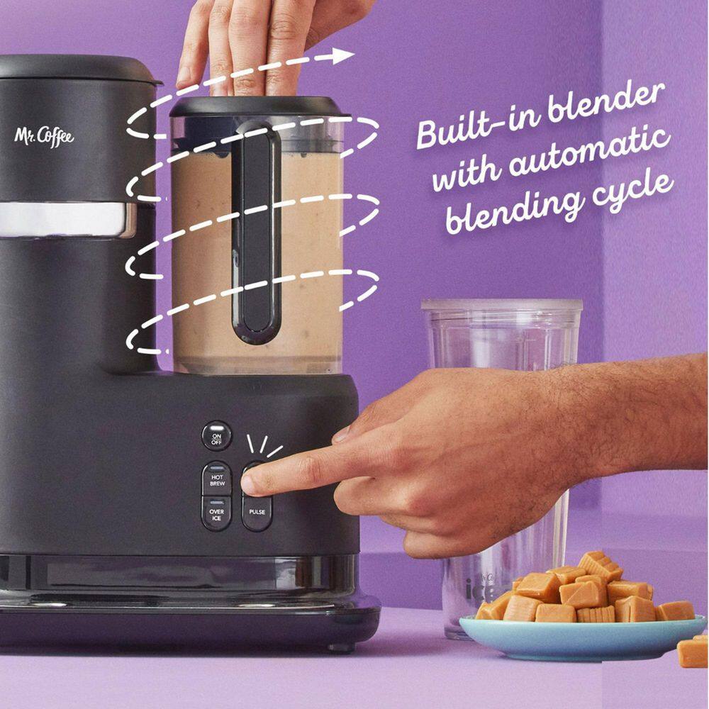 Mr. Coffee 2-Cup Black Single-Serve Iced and Hot Coffee Maker and Blender with 2 Tumblers 2149282