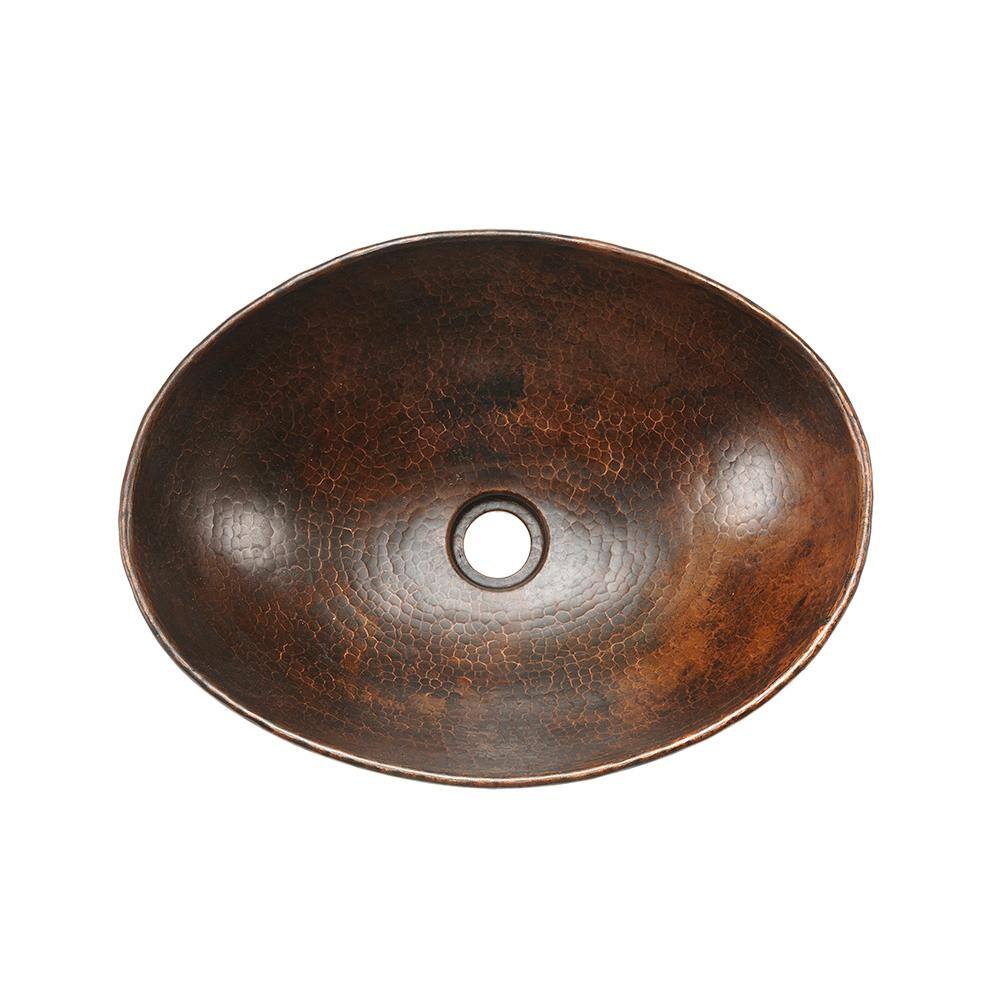 Premier Copper Products Oval Wired Rimmed Hammered Copper Vessel Sink in Oil Rubbed Bronze VO17WDB