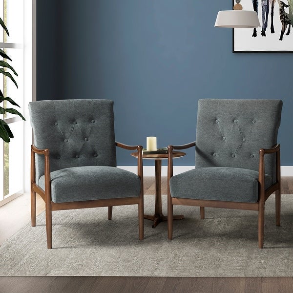 Leo Mid Century Modern Upholstered Accent Armchair with Button-tufted Back Set of 2 by HULALA HOME