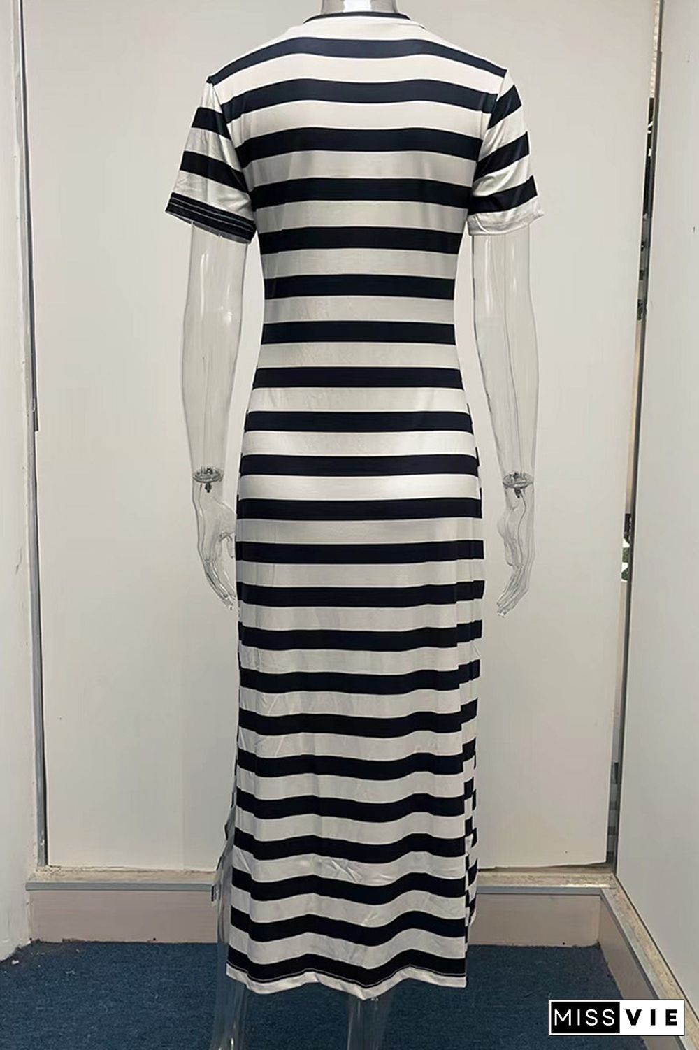 V Neck Split Stripes Dress