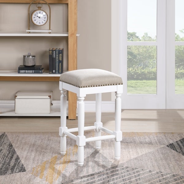 Findley White Counter Stool with Taupe Upholstered Seat by Greyson Living