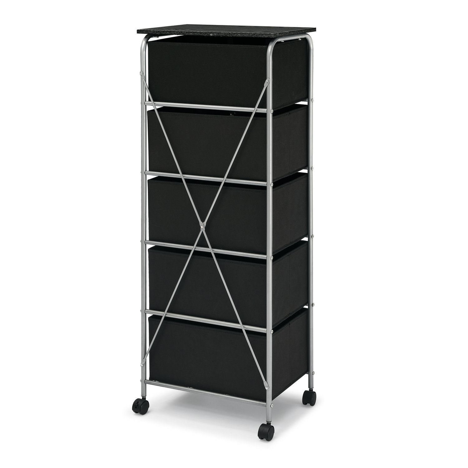 5 Drawers Fabric Storage Dresser with Wood Tabletop and Wheels for Bedroom Entryway, Hallway