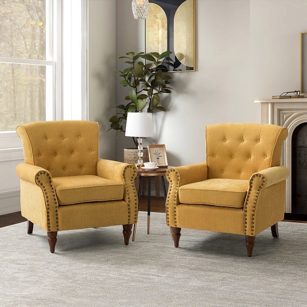 Indiges Upholstered Modern Tufted Accent Arm Chair with Nailhead Trim Set of 2 by HULALA HOME