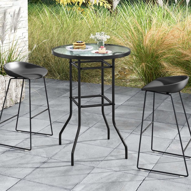 Costway 38 x27 x27 Patio Round Counter Height Bar Table Withtempered Glass Tabletop Poolside