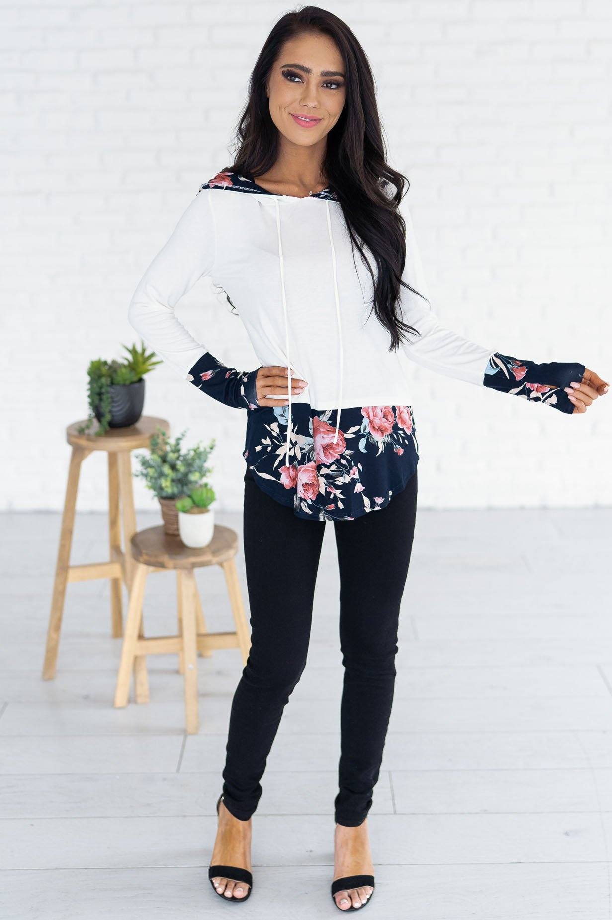 Midnight Blooms Modest Hoodie