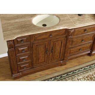 Silkroad Exclusive 95 in. W x 22 in. D Vanity in Walnut with Stone Vanity Top in Travertine with Ivory Basin HYP0904TUIC95