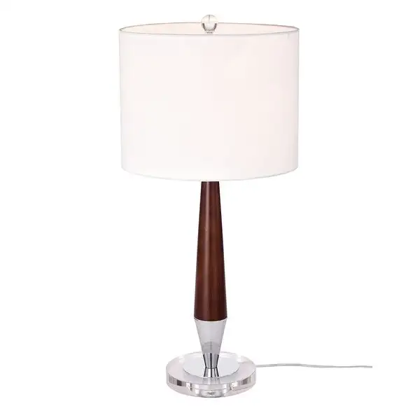 Regan Chrome+Off-White 1-Light Drum Fabric Shade Table Lamp