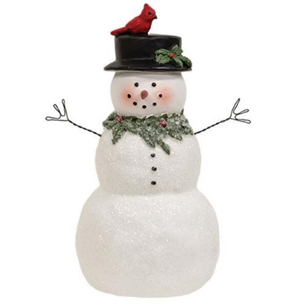 Resin Frosted Snowman with Holly and Cardinal