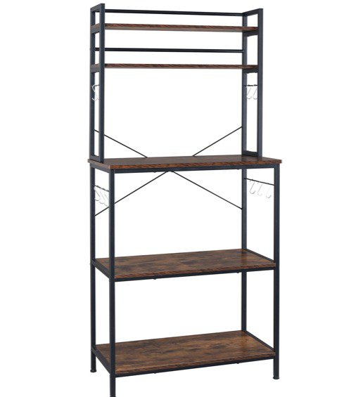 5-Tier Kitchen Bakers Rack with 10 S-Shaped Hooks， Industrial Microwave Oven Stand