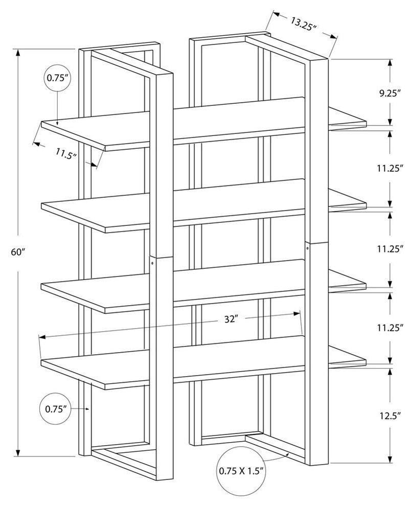 60 quotBookcase With Metal Base   Industrial   Bookcases   by Monarch Specialties  Houzz