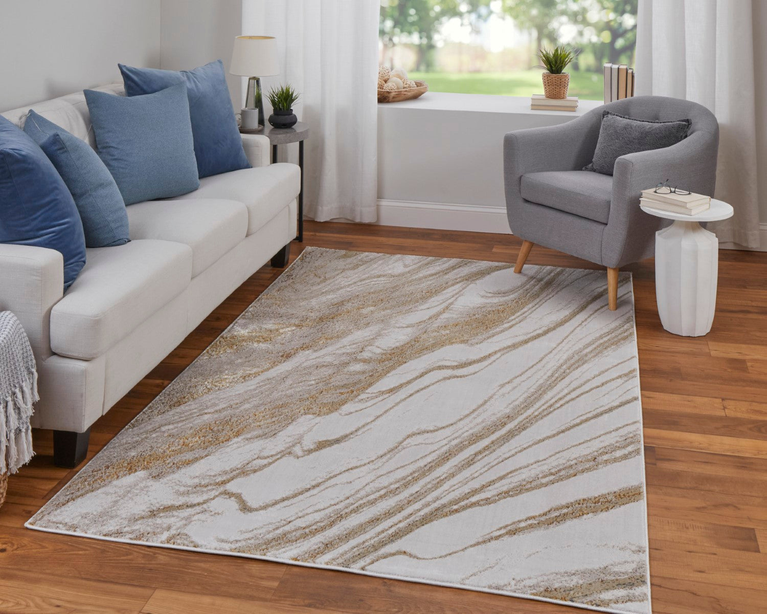 Tripoli Abstract Ivory/Taupe/Gold Rug