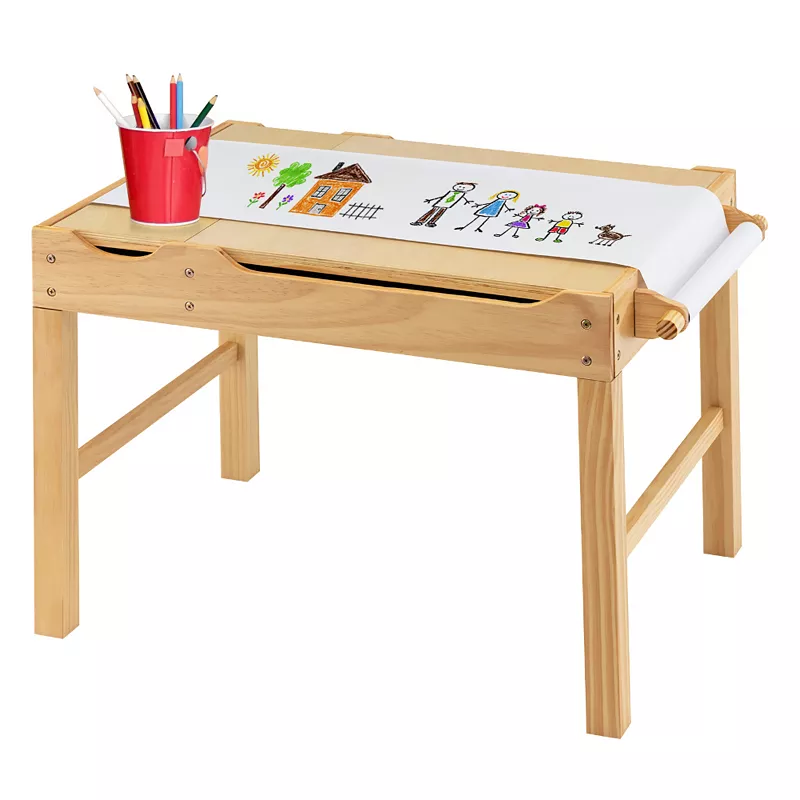 Kids Multi Activity Play Table Wooden Building Block Desk with Storage Paper Roll