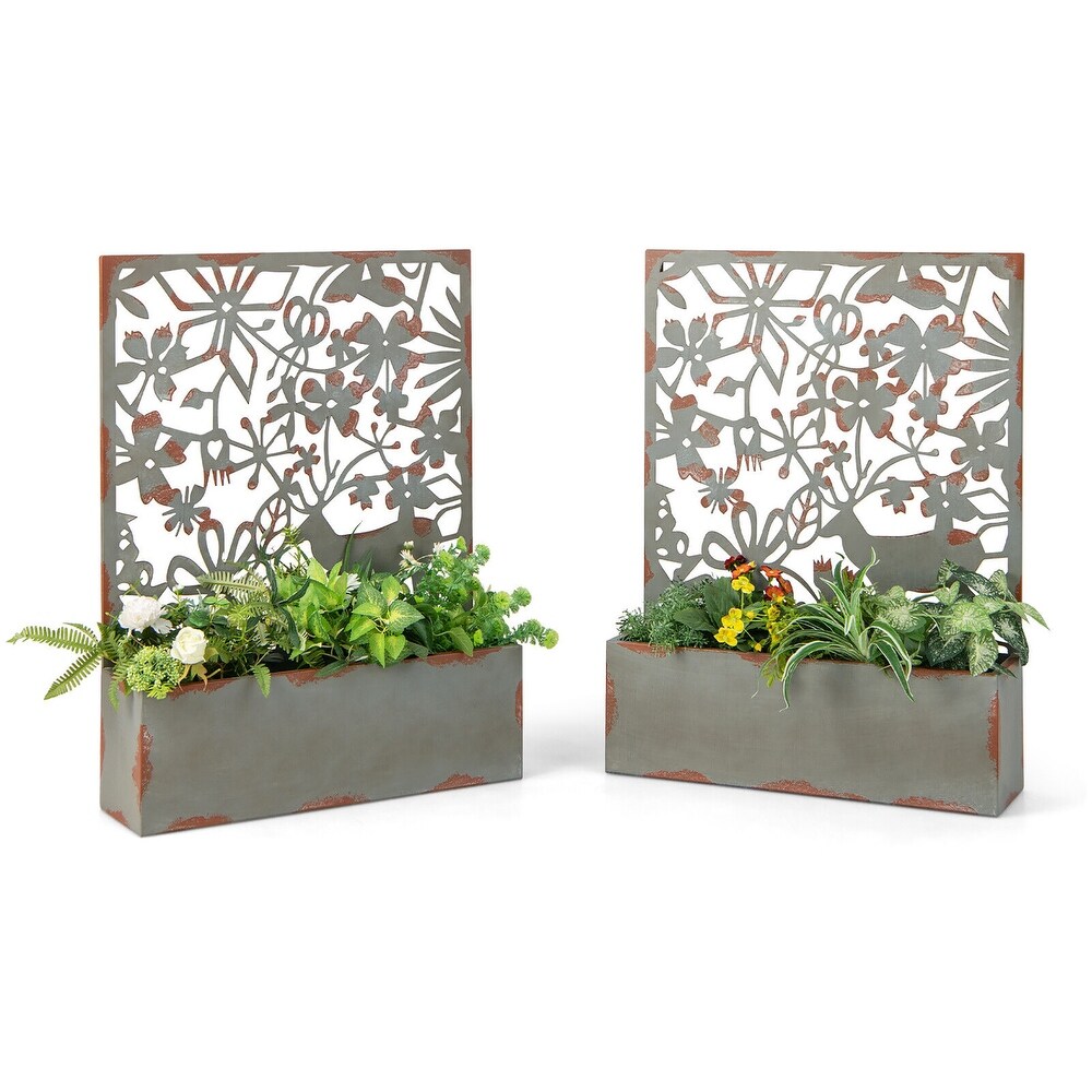 Gymax Set of 2 Decorative Raised Garden Bed Wall mounted Metal Planter