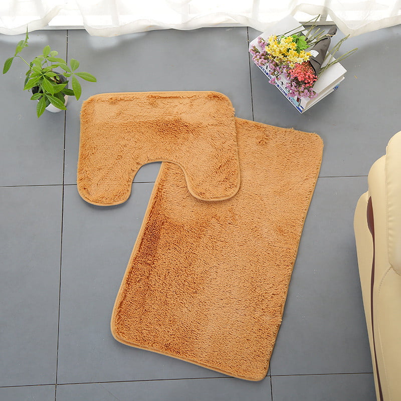 Puntoco Special Offers Clearance 3Pc Bathroom Set Rug Contour Mat Toilet Lid Cover Plain Solid Color Bathmats Orange