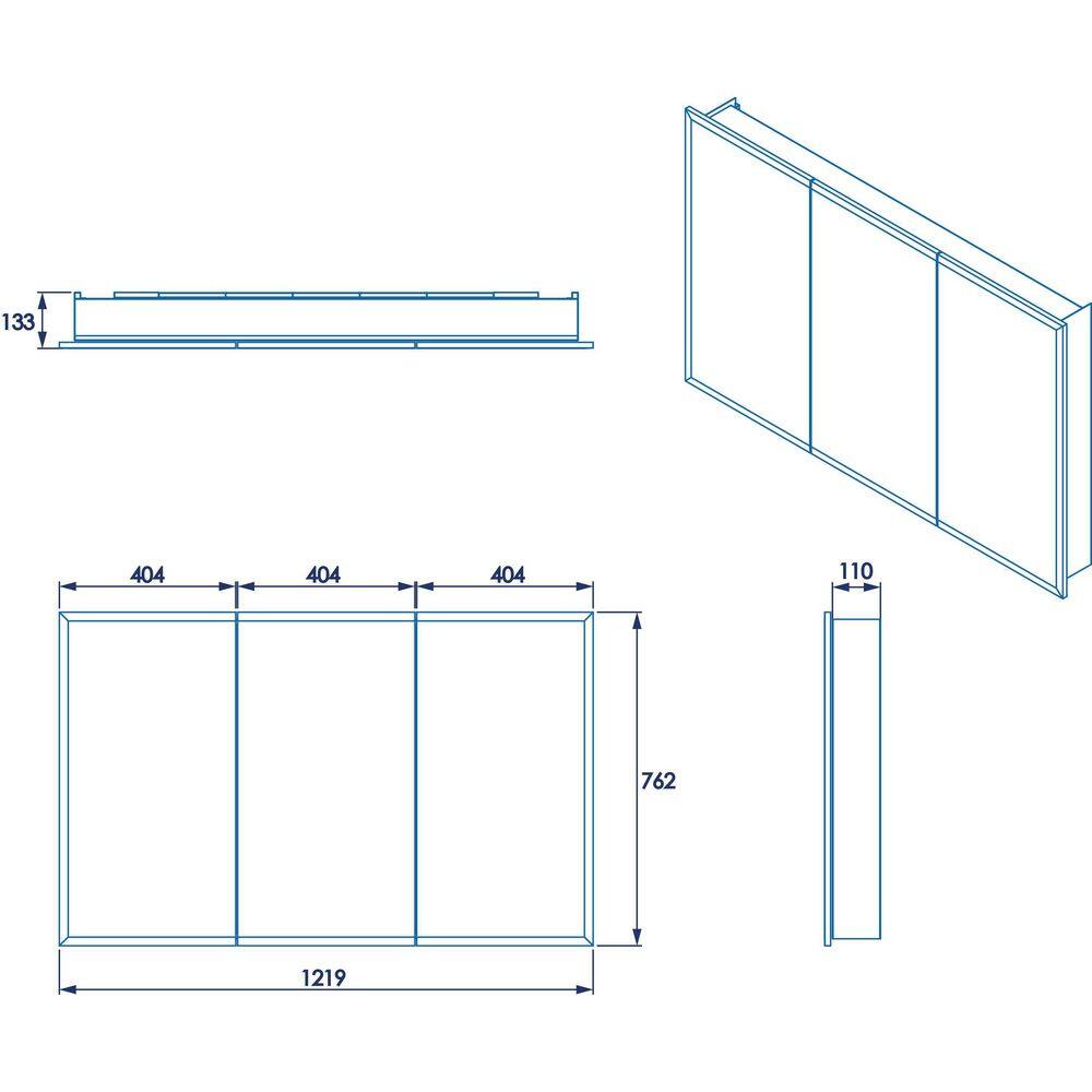 Croydex 48 in. W x 30 in. H x 5-14 in. D Frameless Tri-View Surface-Mount Medicine Cabinet with Easy Hang System in White WC102622YW