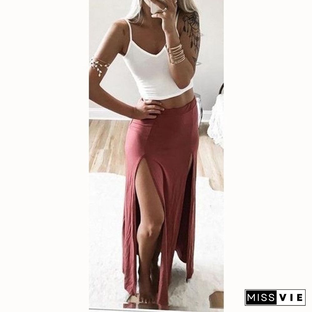 Summer New Women Long Skirts Solid Split Pencil Skirts