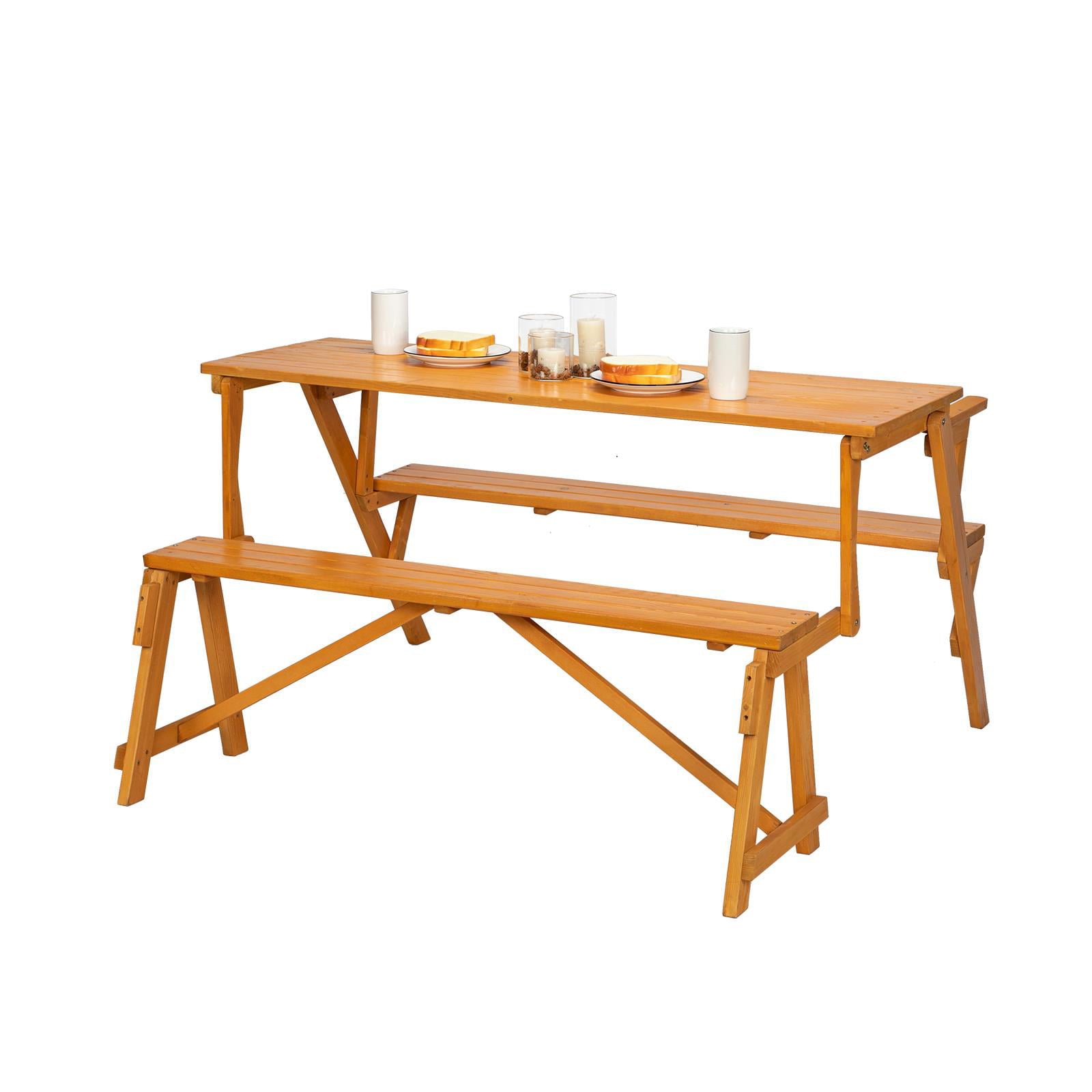 Ktaxon Wooden Outdoor Folding Patio Camping Picnic Table Set with Bench