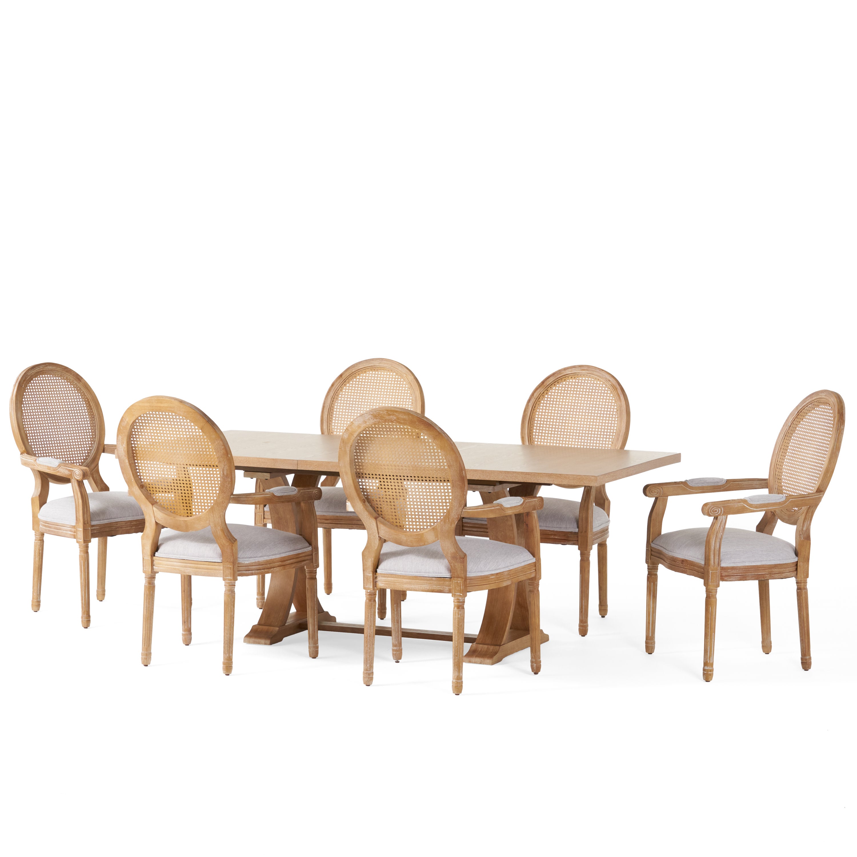 Ismay French Country Wood and Cane 7-Piece Expandable Dining Set