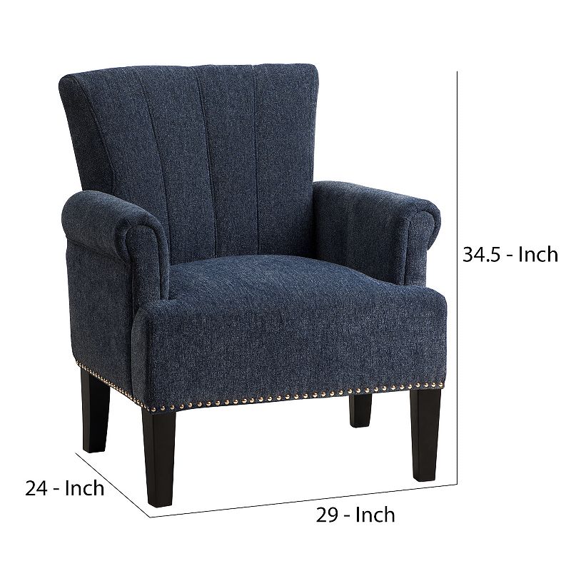 Accent Chair with Fabric Upholstery and Channel Tufting， Navy Blue