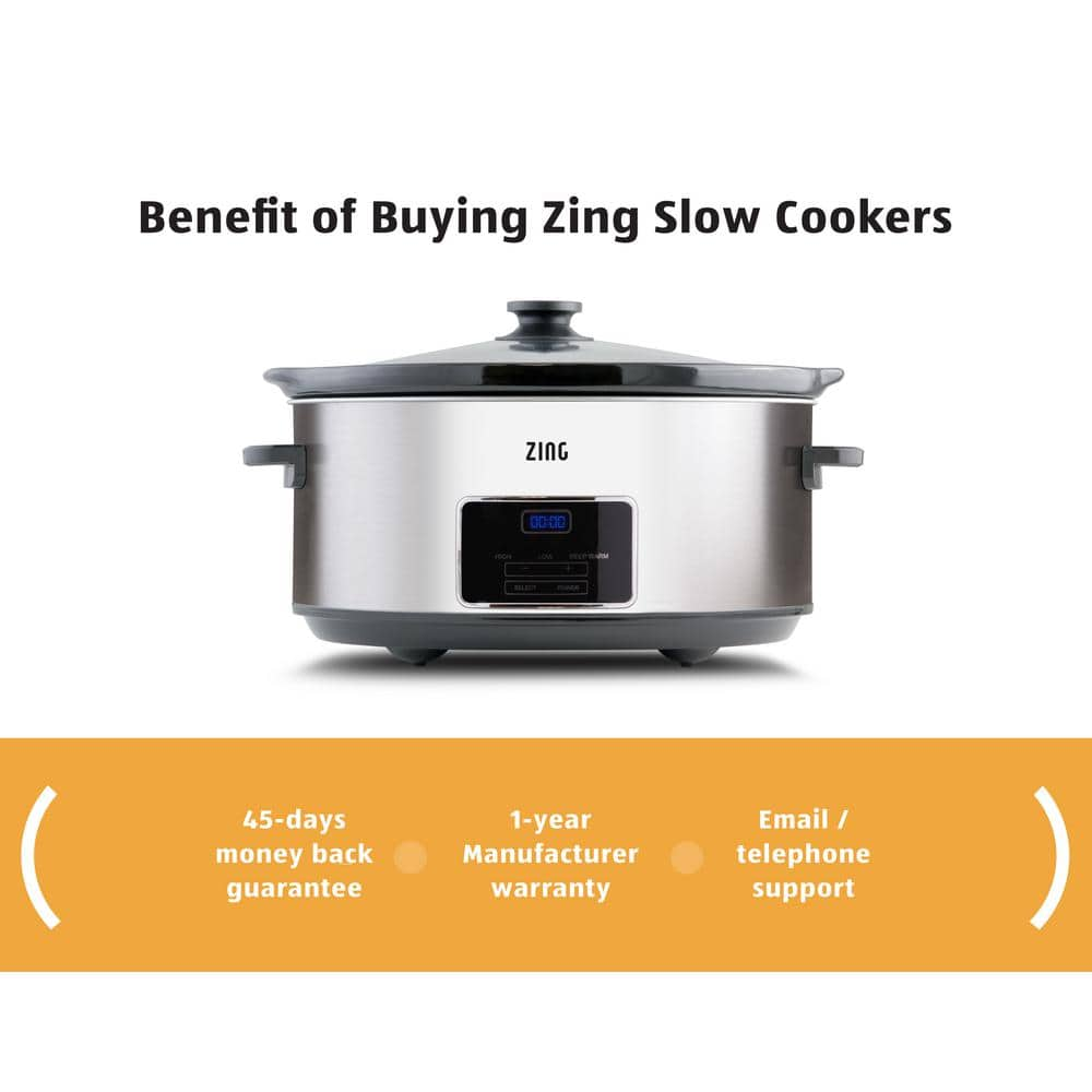 Zing 7 Qt. Oval Dark Stainless Steel Programmable Slow Cooker with Glass Lid SCO70-DS