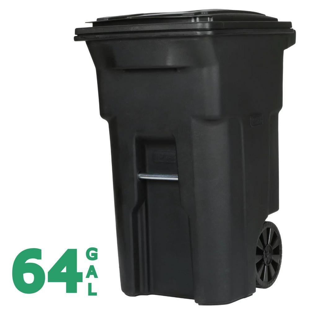 Toter 64 Gallon Black Rolling Outdoor GarbageTrash Can with Wheels and Attached Lid 79264-R2200