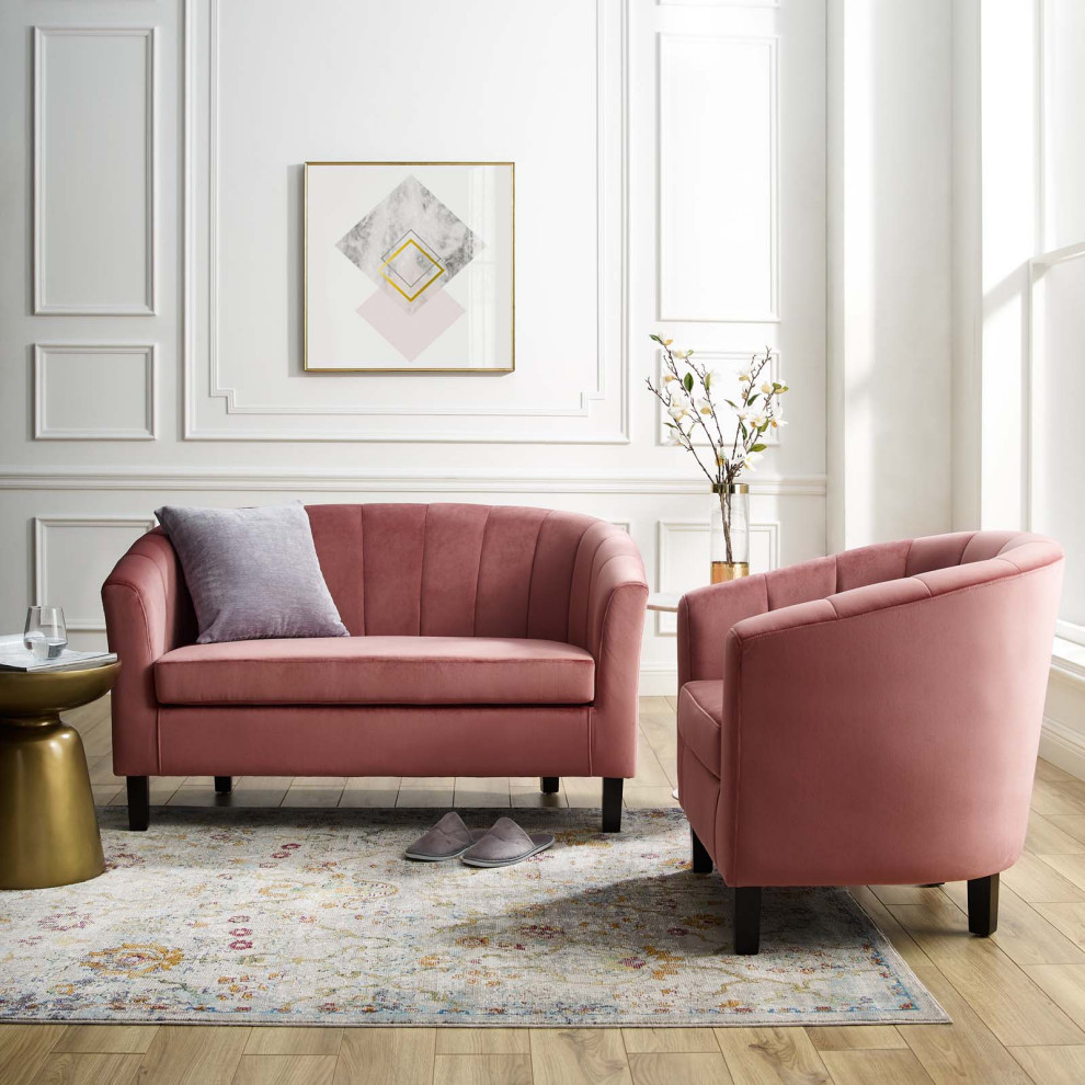 Modway Prospect 2 Piece Fabric Loveseat and Armchair Set in Dusty Rose Pink   Contemporary   Living Room Furniture Sets   by House Bound  Houzz