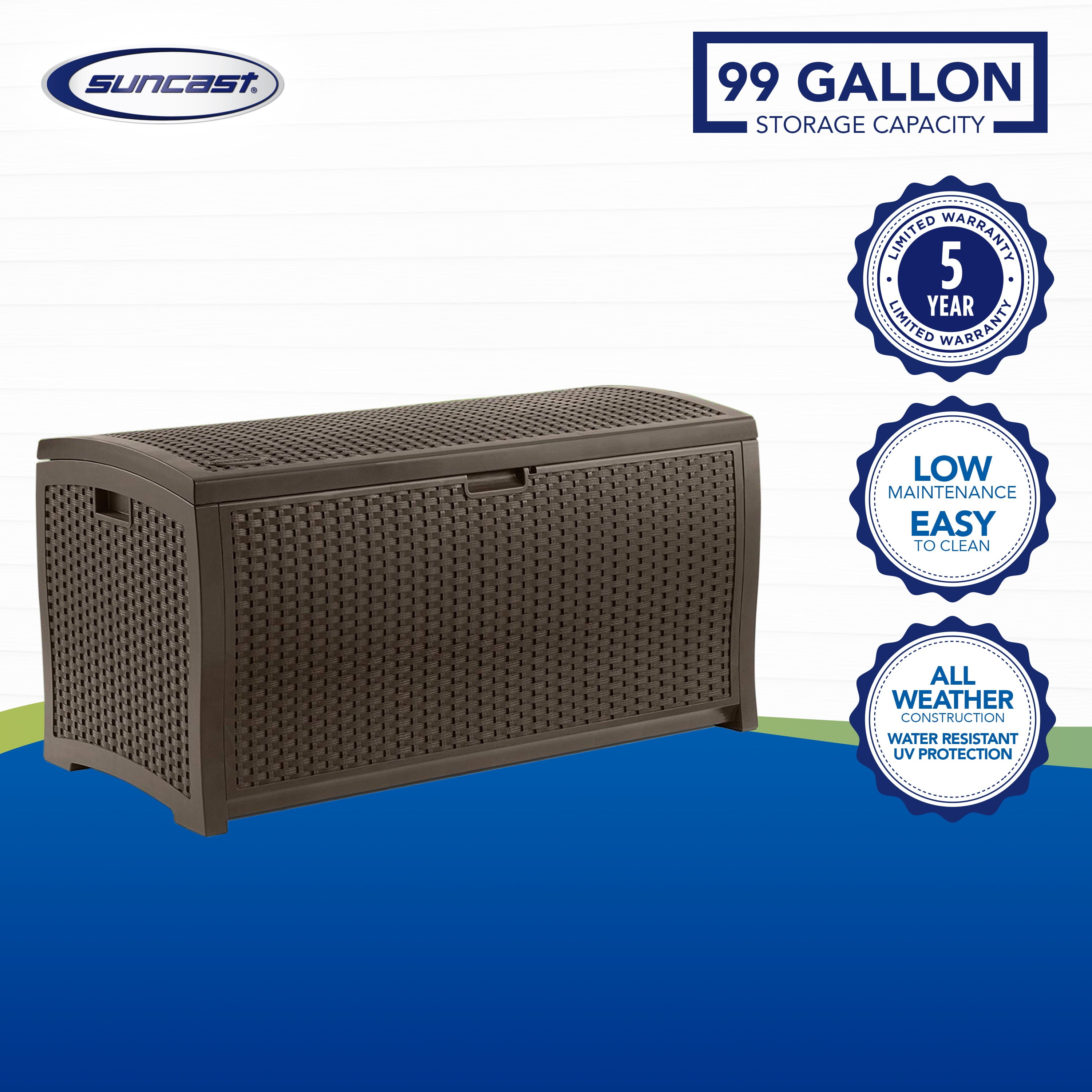 Suncast Resin 99-Gallon Deck Box - Mocha Brown - DBW9200