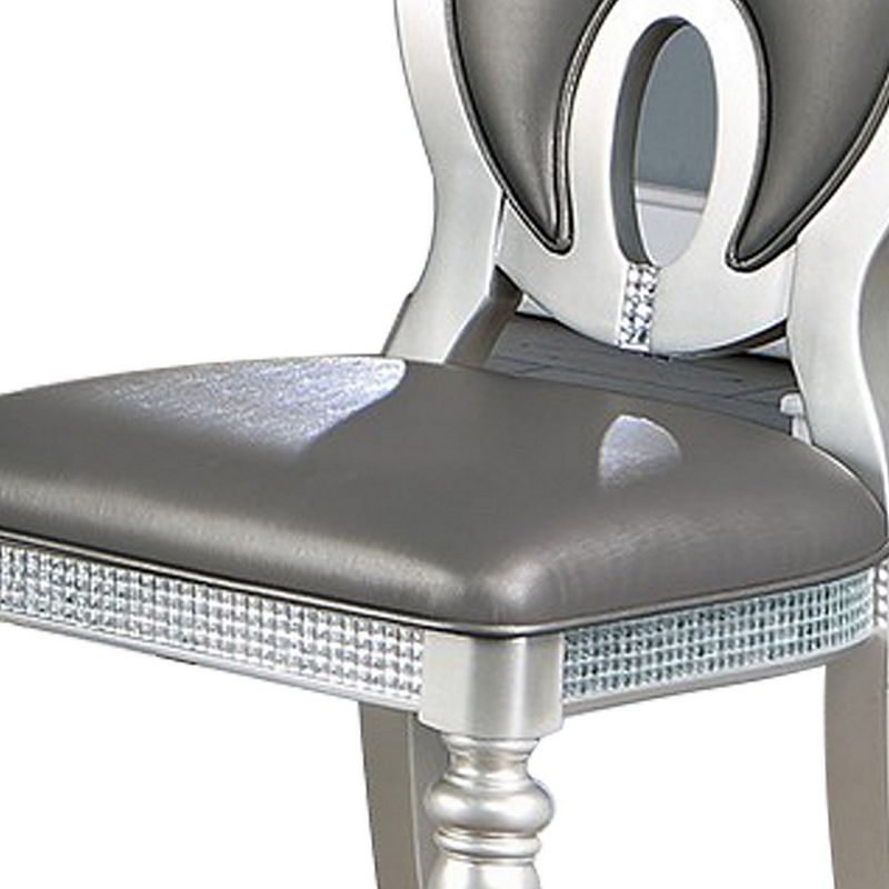 Neil 23 Inch Modern Dining Side Chair， Vegan Faux Leather， Set of 2， Silver