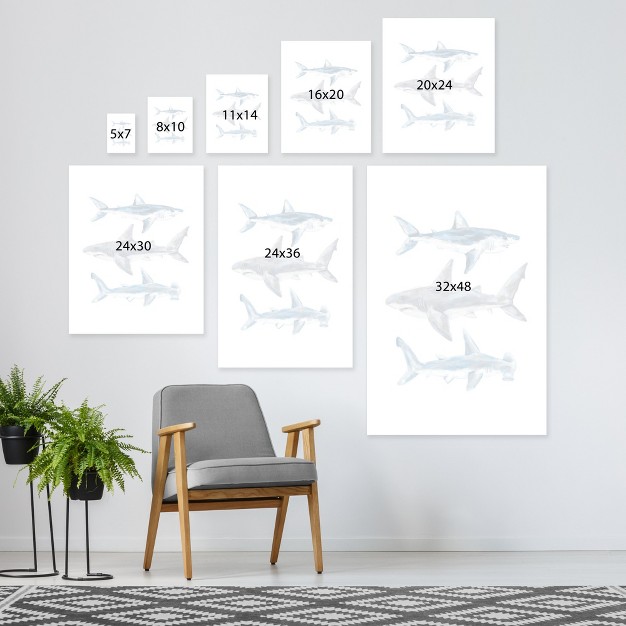 Americanflat Animal Minimalist Painted Shark Trio 1 By Jetty Home Wrapped Canvas