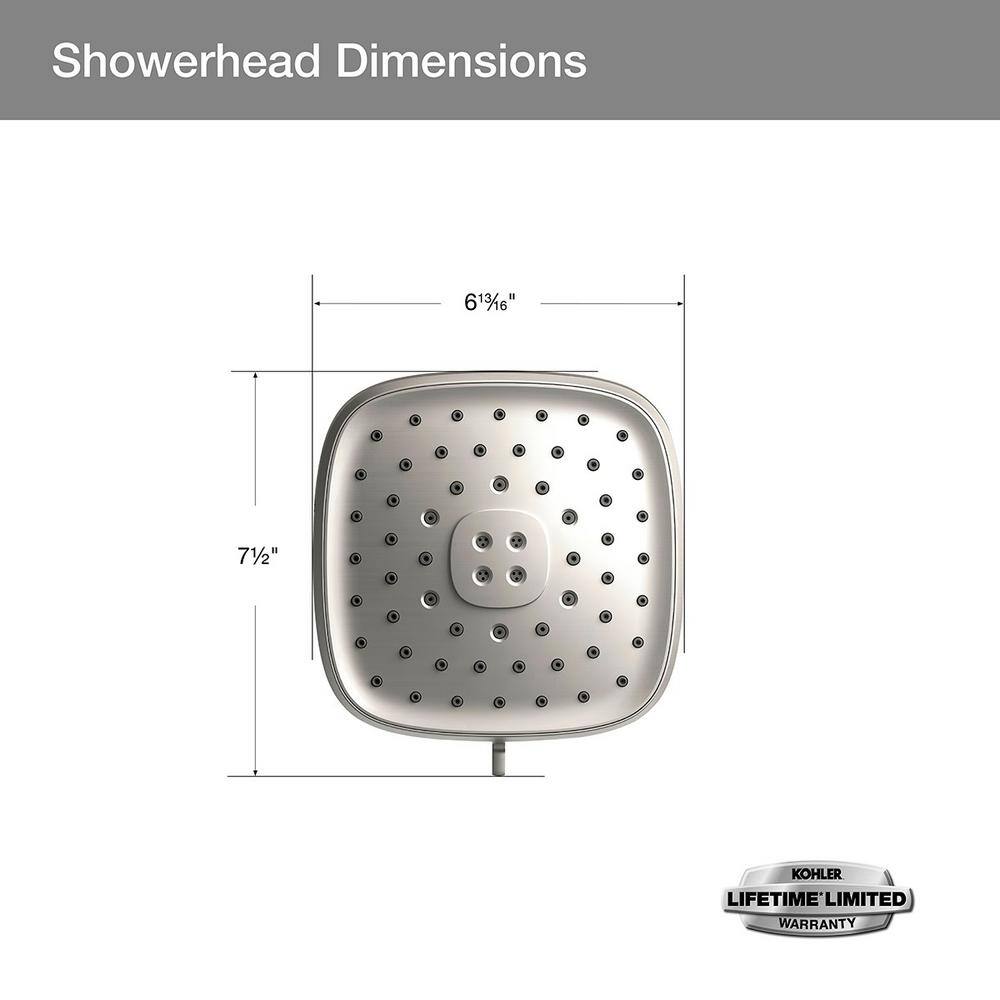 KOHLER Fordra 3-Spray Patterns 6.817 in. Wall Mount Fixed Shower Head in Vibrant Brushed Nickel K-R27513-G-BN