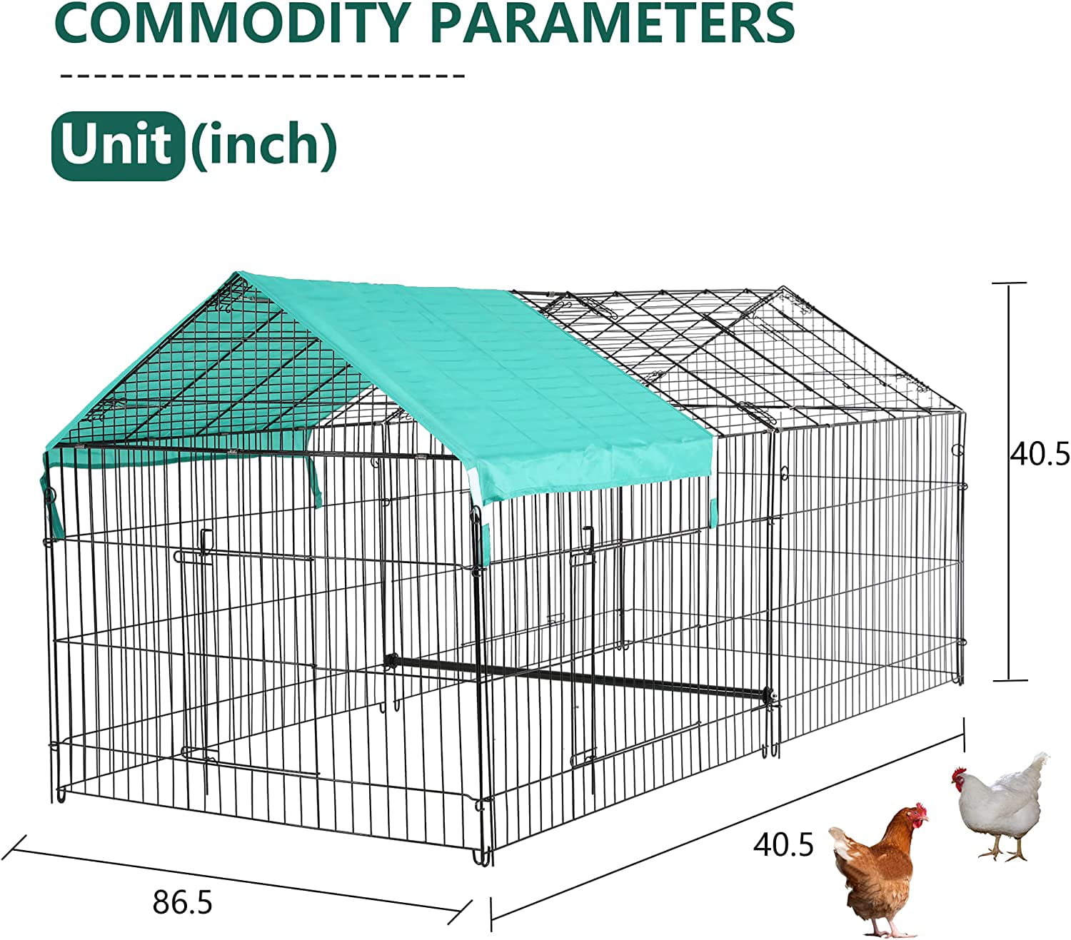 BestPet 87”×41” Large Metal Chicken Coop，Walk-in Poultry Cage Chicken Run Outdoor Duck Coop Chicken Pen Pet Playpen w/Door and Cover Rabbit Enclosure for Backyard Farm