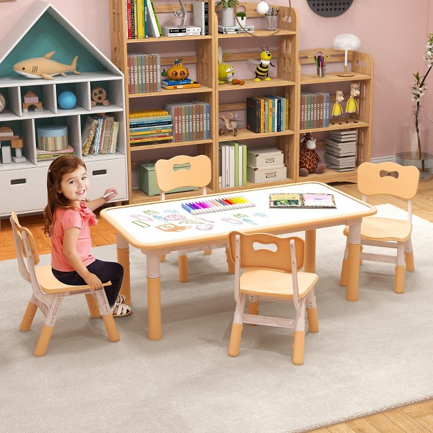 Onesstop Kids Height Adjustable Table And 4 Chairs Set With Graffiti Desktop