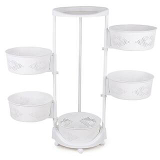 YIYIBYUS White Rolling 5-Tier PP Carbon Steel Storage Basket Shelving Unit (14.3 in. W x 36.2 in. H x 14.3 in. D) HG-HSYXF-6820