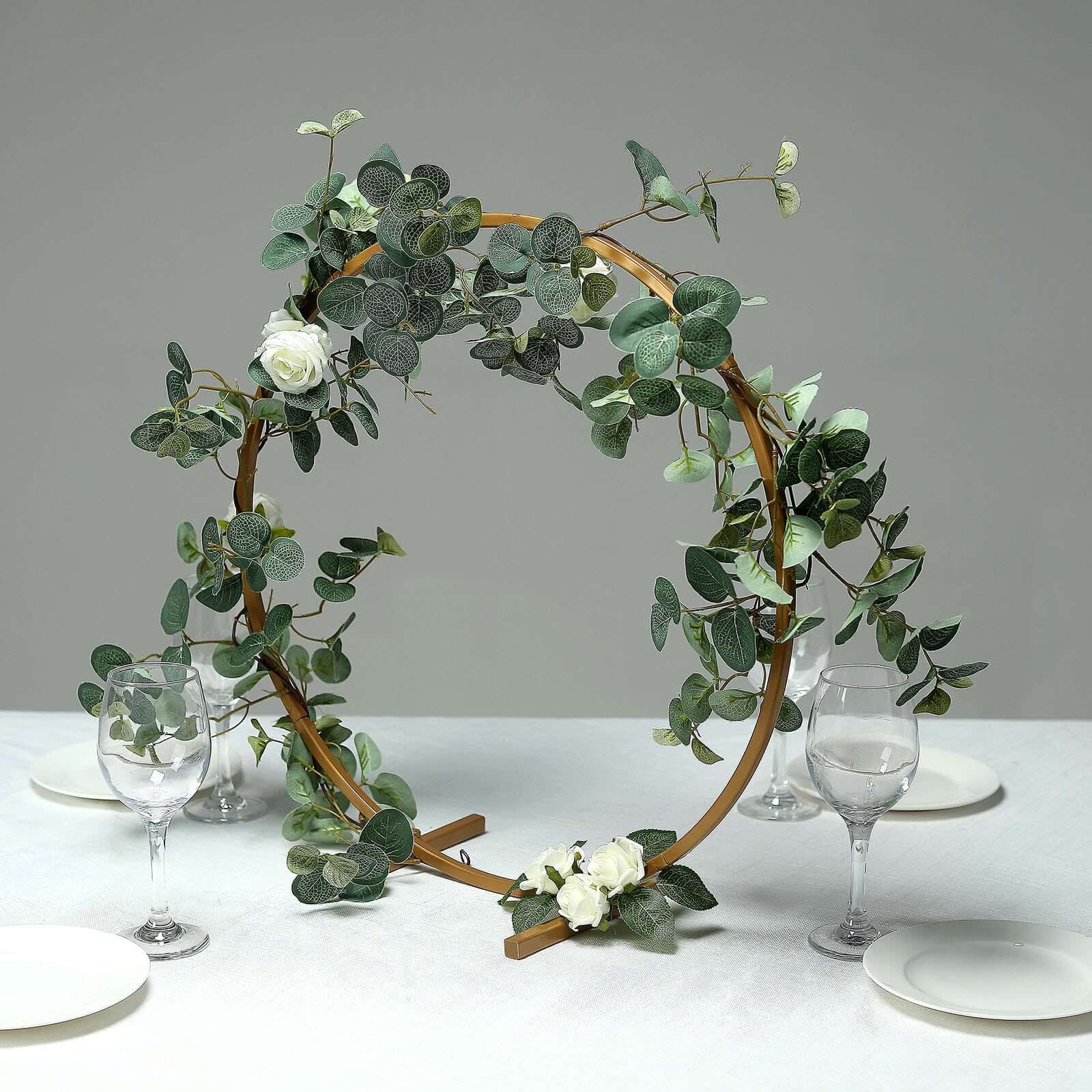 Gold Round Arch Wedding Centerpiece, Metal Hoop Wreath Tabletop Decor 20