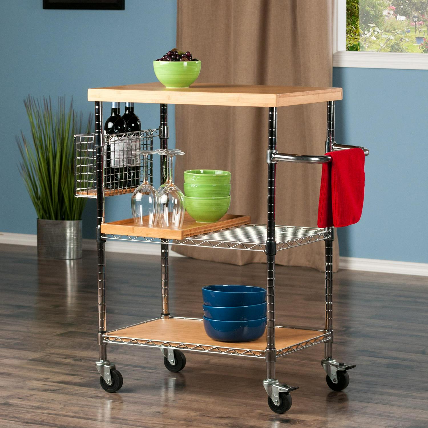 Winsome Wood Madera Utility Kitchen Cart， Bamboo and Chrome Finish