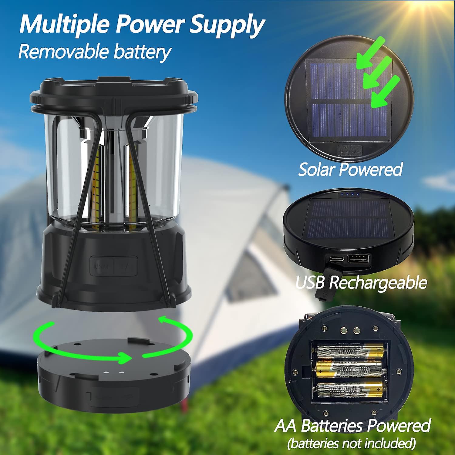 Camping Lamp Usb Rechargeable Lanter 3000mah Solar Rechargeable Lantern With Aa Battery Powered Option andamp; Usb Charging Port