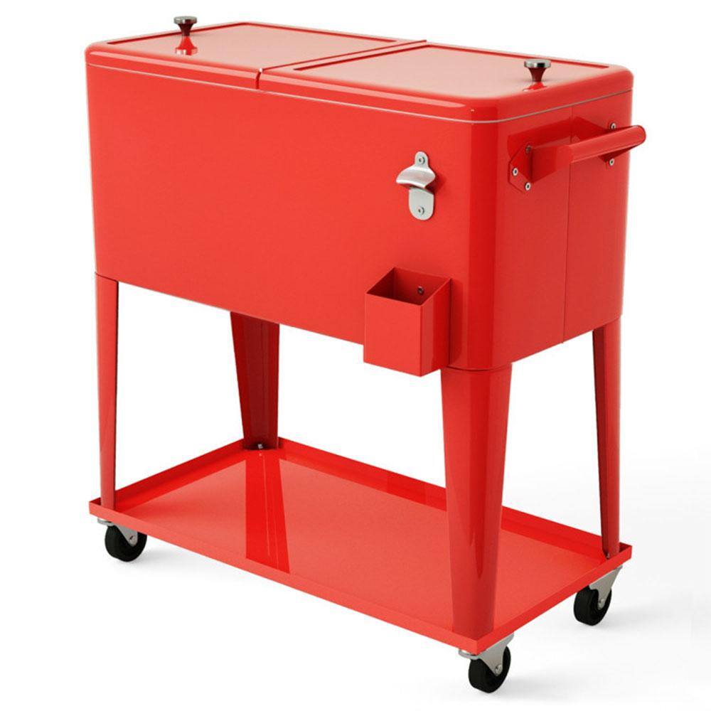 Cisvio 80 Qt. Outdoor Portable Rolling Party Cooler Cart Patio Mobile Ice Chests Beverage Icebox Beer Cola Cooler Trolley D0102HI1TPA