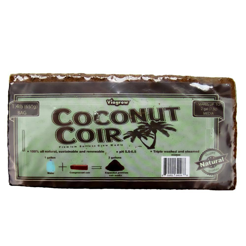 Viagrow 1.4 lbs.650g Premium Coco Coir Soilless Grow Media Coconut Coir Brick VCCB650