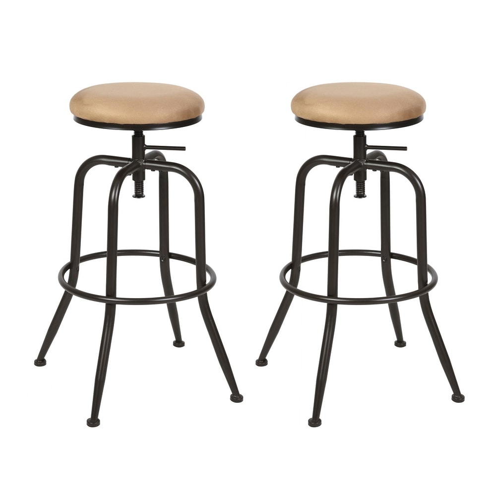 Swivel Height Adjustable Industrial Bar Stools Set of 2  PU Leather Upholstered Round Counter Bar Stools Backless