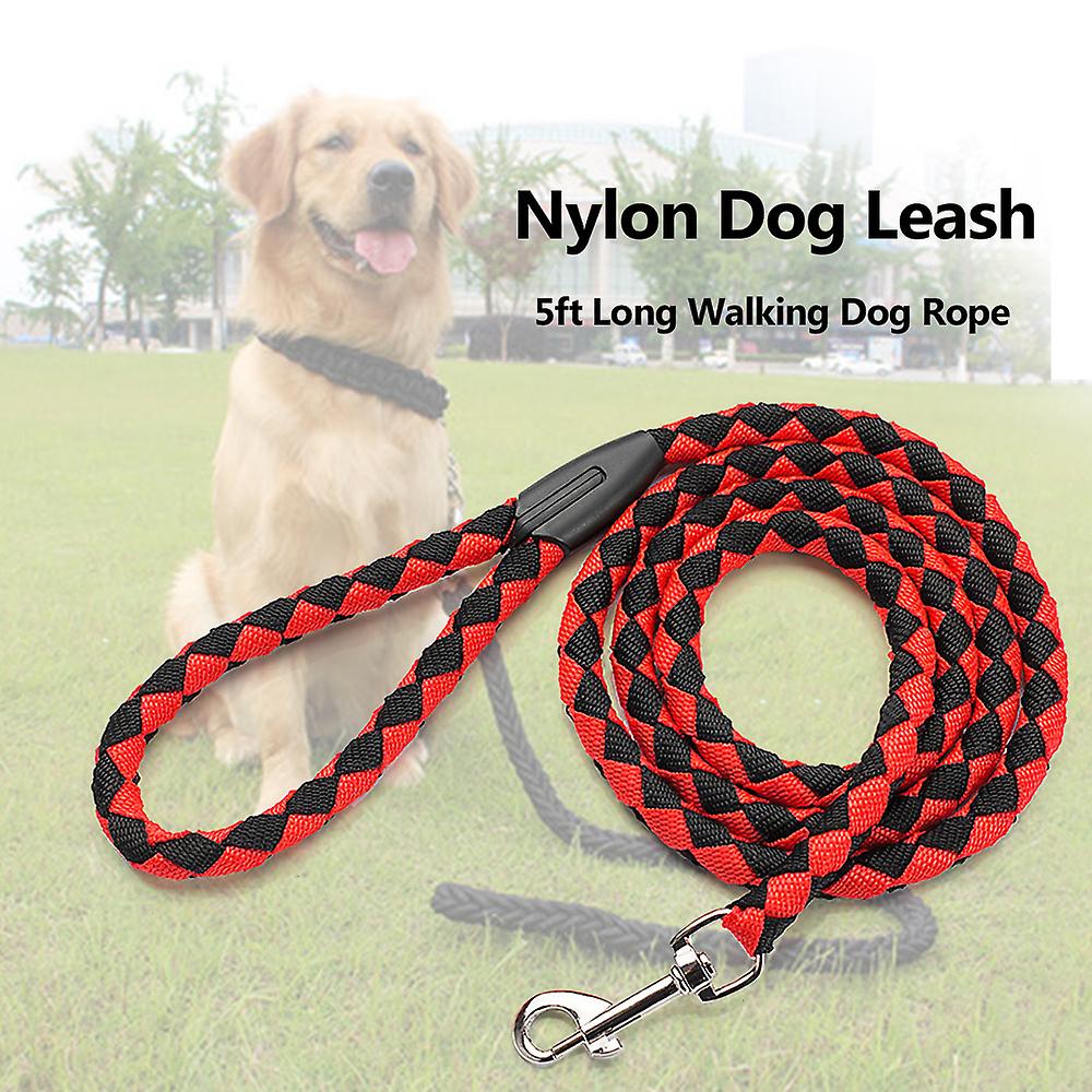 Nylon Dog Leash 5ft Long Walking Dog Rope Metal Clasp Dog Chain Traction Rope For Medium Dog Training Walking Outside Red