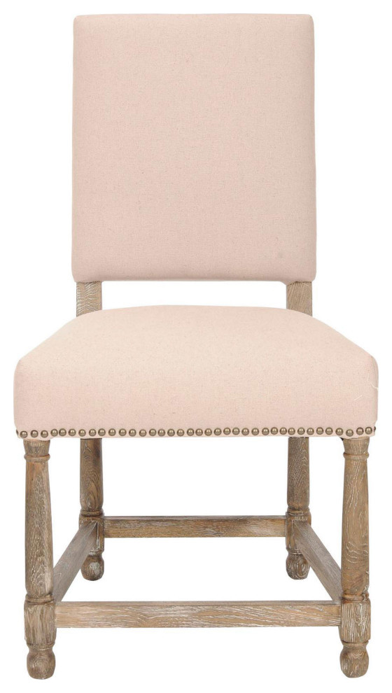 Kohyn 20  x27 x27h Linen Side Chairs (set Of 2)   Nickel Nail Heads Taupe/ Pickled Oak   French Country   Dining Chairs   by AED Luxury Home Decor  Houzz