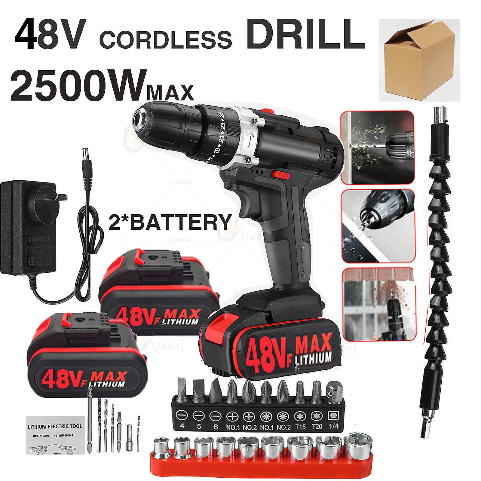 88v 48vcordless Drill Heavy Duty Impact Driver Kit Brushless Hammer +2 Battery