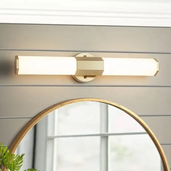 Brass Finish LED Wall Sconce Vanity Light Bar with White Acrylic Shade