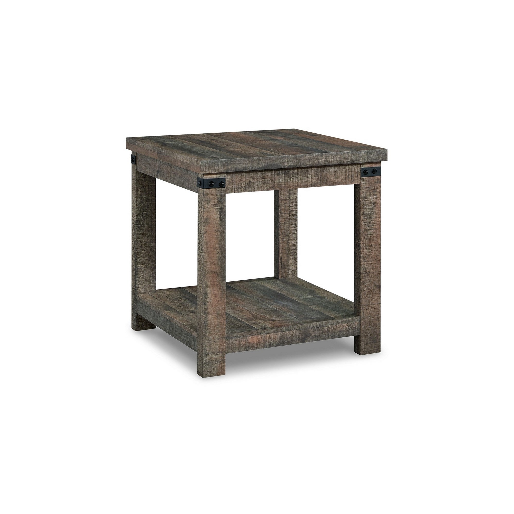 24 Inch Side End Table， Matte Black Metal Hardware， Rich Brown Wood Frame