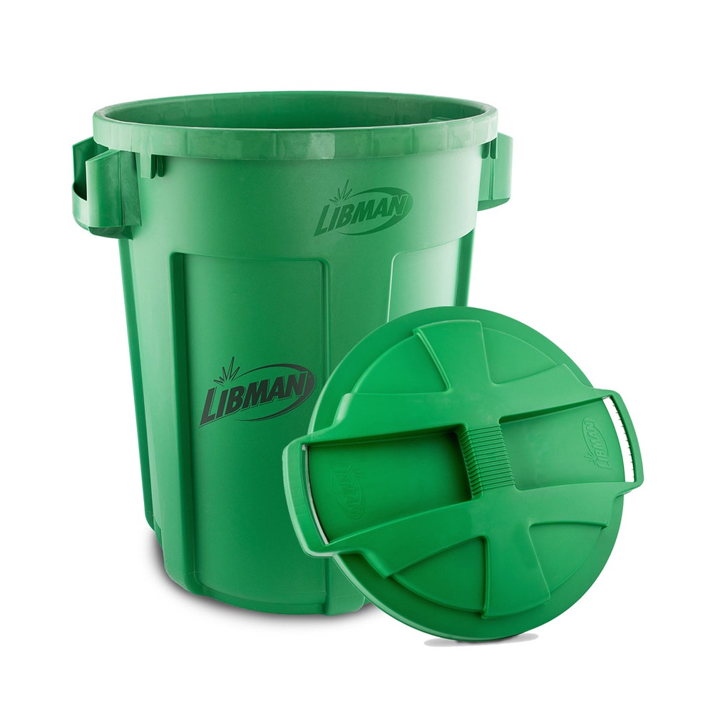 Libman 1465 32-Gallon Vented Plastic Trash Can with Snap-On Lid， Green (Case of 6)